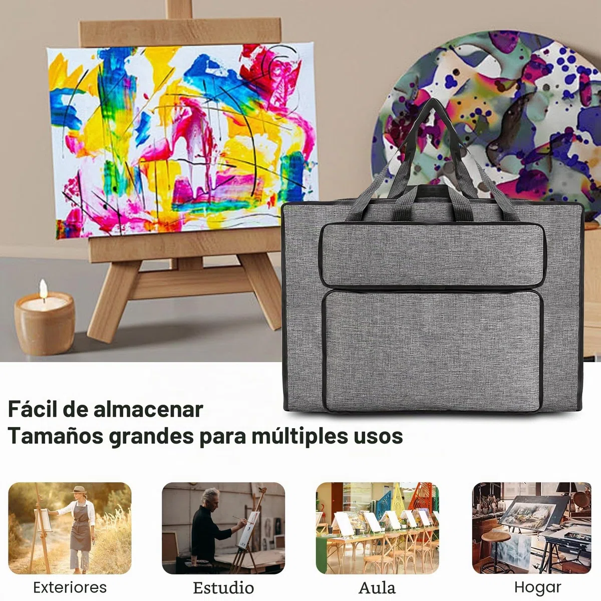 MeYuxg Bolsa de Pintura A3, Bolsa Multifuncional Impermeable, Paquete de Archivos A3 para Artistas y Estudiantes de Arte (Gris)