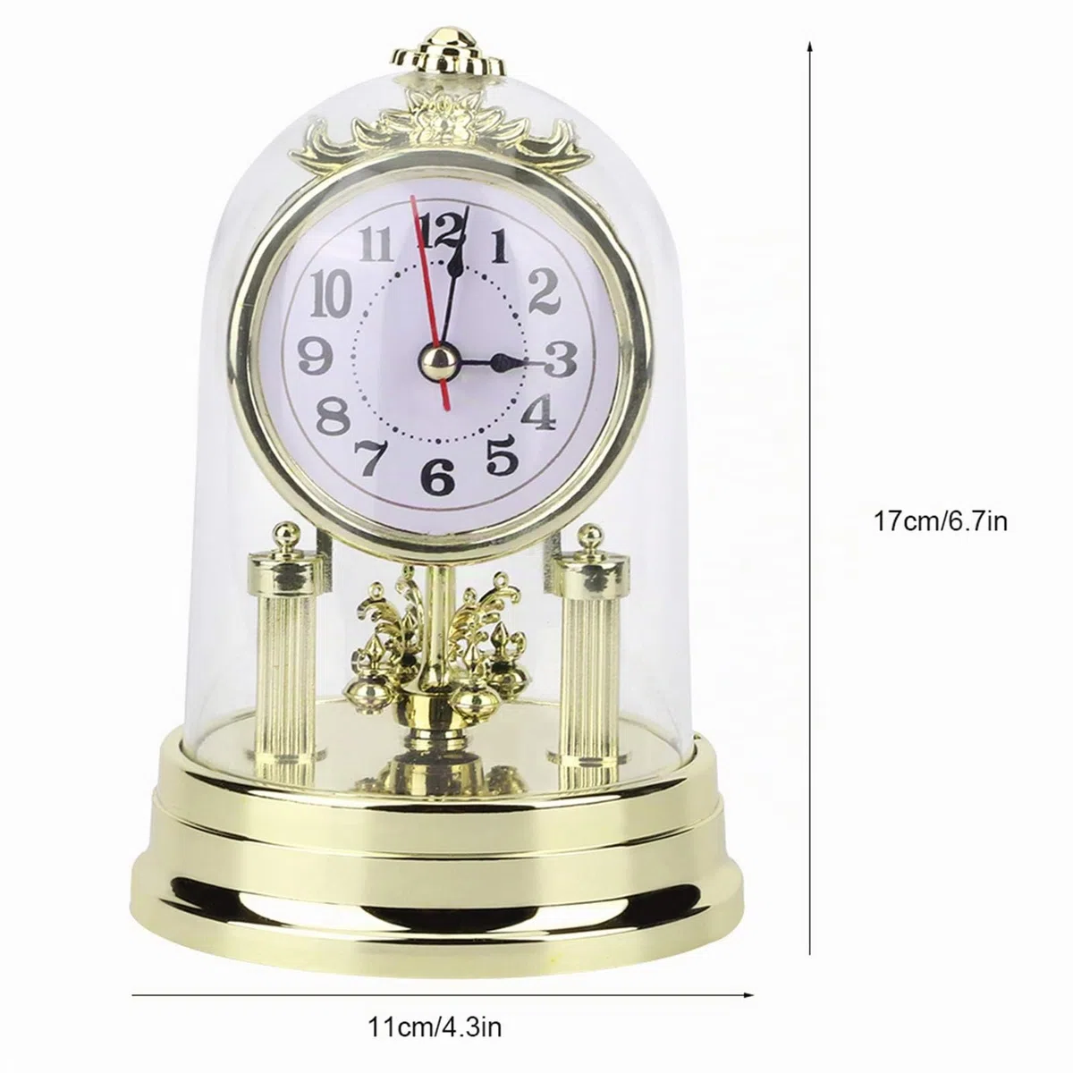 Reloj de mesa, reloj de escritorio que no hace tictac, reloj de sala de estar de estilo retro europeo, reloj de mesa silencioso alimentado por pilas, decoración de interiores, dorado