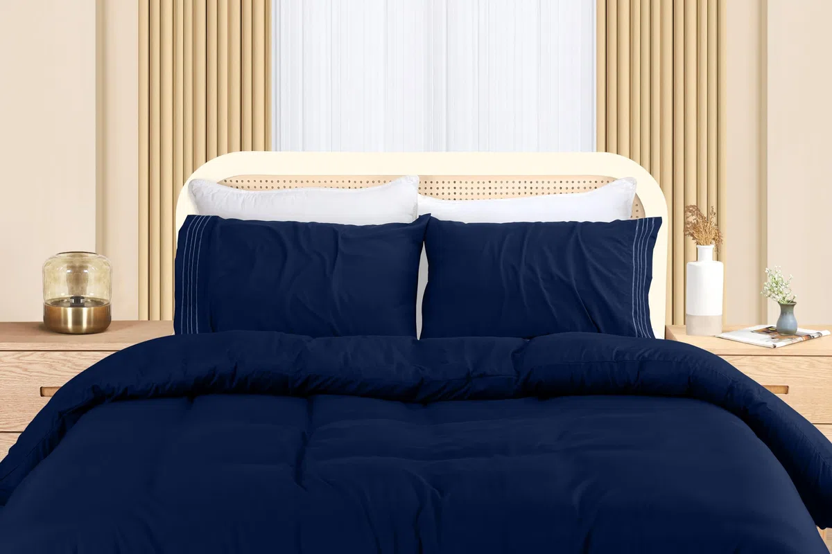 Utopia Bedding Funda Nordica Cama 105 - Microfibra Juego de Funda de Edredon 200x200 cm y 2 Bordado Fundas de Almohada 50x75 cm (Azul Marino)