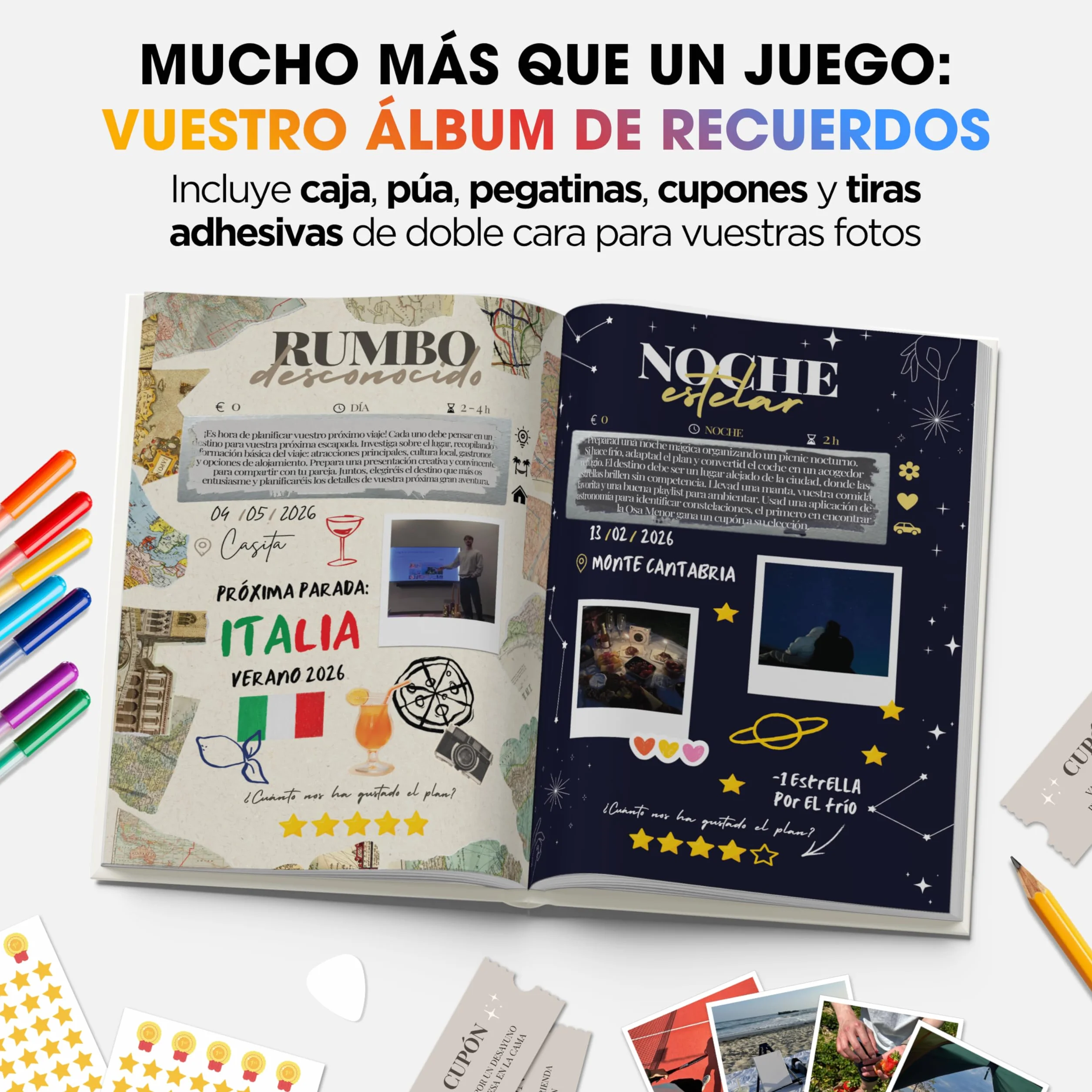 Momentos Únicos, Libro de Retos en Pareja, 50 Planes Sorpresa en Pareja para Rascar, Juegos Parejas Citas, Regalo Original Aniversario o San Valentín, Álbum Fotos Recuerdos Novio Novia Aventuras