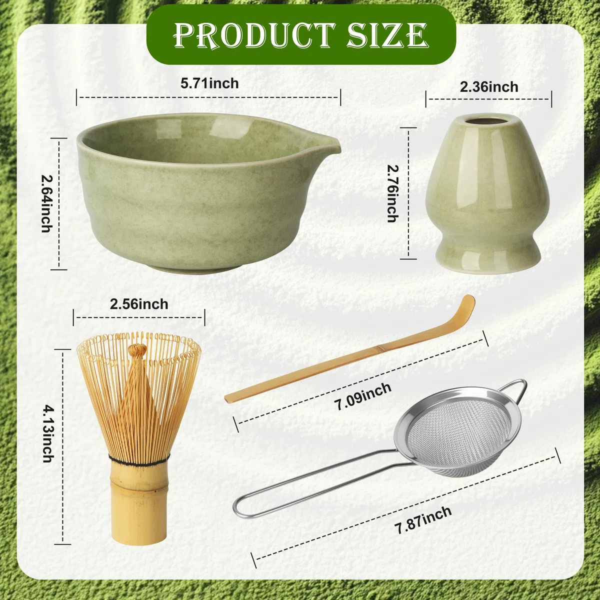 5 Piezas Matcha set, Cucharas de Matcha, Colador de Matcha, Batidor de Bambú, Cuenco de Matcha, Soporte de Cerámica para Batidor, Perfecto para Regalos de Las Fiestas