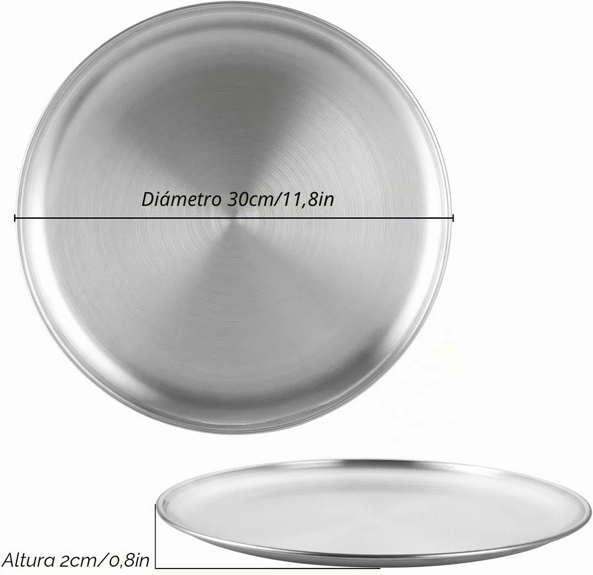 Juego de 5 bandejas para pizza, 30 cm, redondas, de acero inoxidable, hornear, servir, asar, apto para lavavajillas