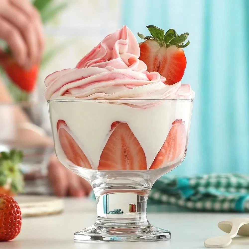 NORDIC SCHILLER Juego de 6 cuencos de helado modernos de cristal con pie, 285 ml, 100% libres de burbujas, cuencos de postre, vasos de helado, vasos de postre con pie, copas de helado