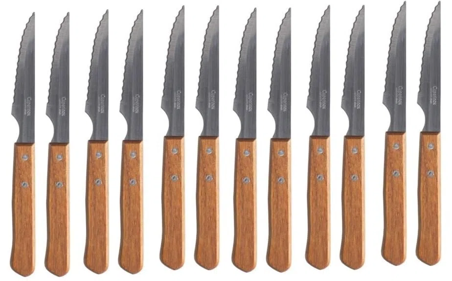12 Cuchillos Sierra Chuletero Mango Madera Microdentado Fabricados Albacete