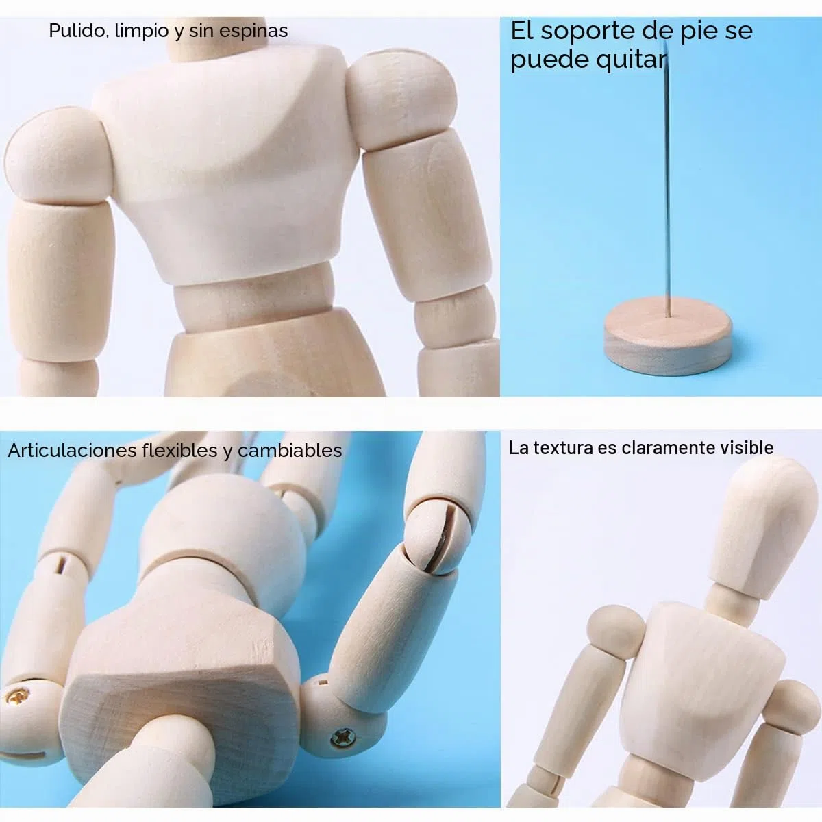 2 Piezas Maniquí de Madera, Maniquí de Madera Articulado Ajustable Maniquí Humano de Madera con Base para Modelos de Bocetos, Accesorios de Fotografía, Adornos Decorativos(16/22cm)