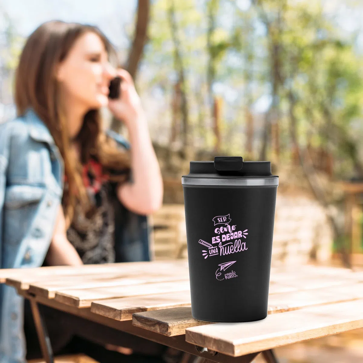 mundohuevo Regalo para Fin de Curso Vaso térmico de acero inoxidable 304 de doble pared | Con mensaje Ser Seño es dejar huella | Dia del Profesor| Capacidad 450 ml | Tapa con rosca antifugas