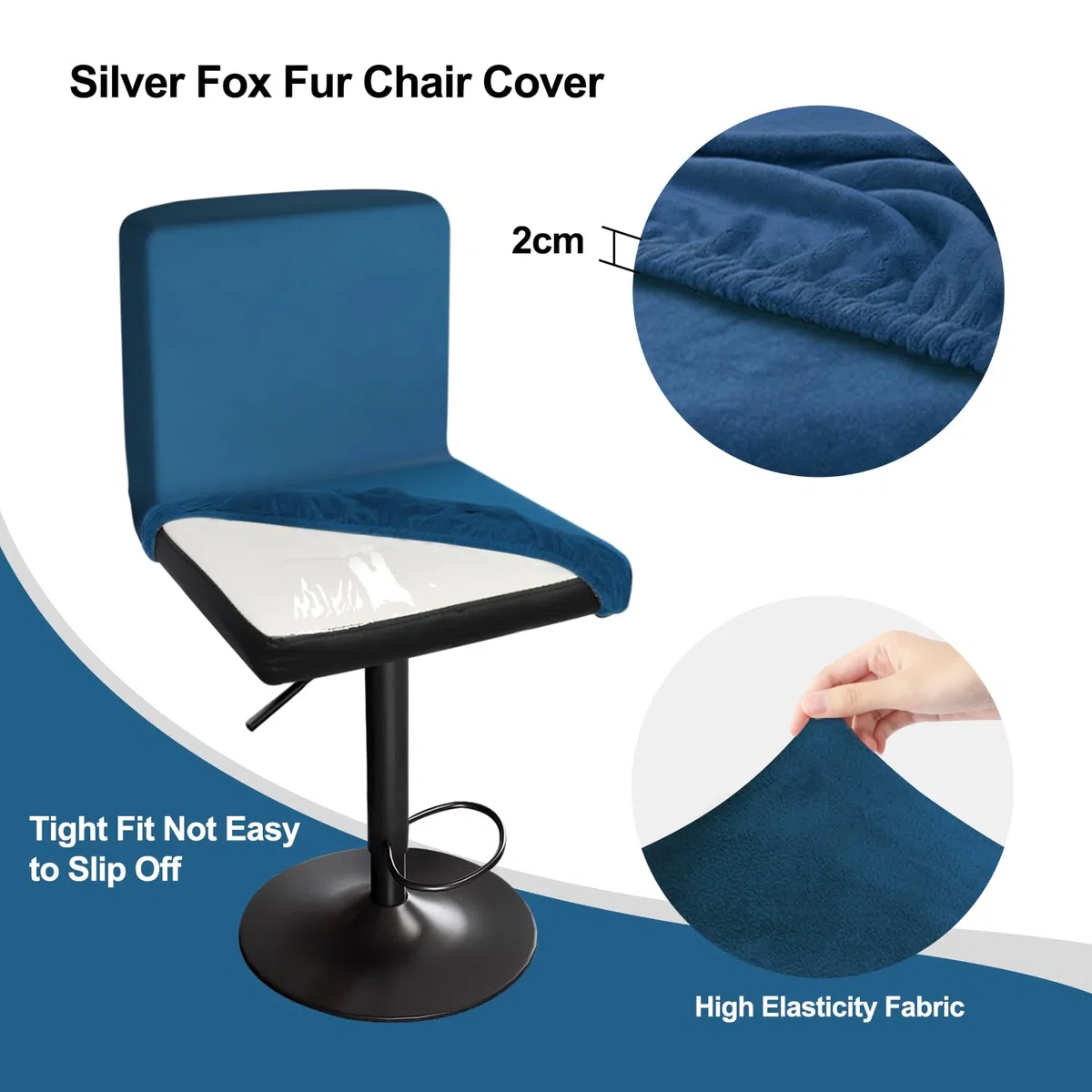 Funda Taburete Bar con Respald Terciopelo Funda para Sillas Altas Bar Elasticidad, Antipolvo, Antiarrugas, Fácil de Lavar para Bares, Restaurantes y Cocinas Domésticas (2, Azul Pavo Real)