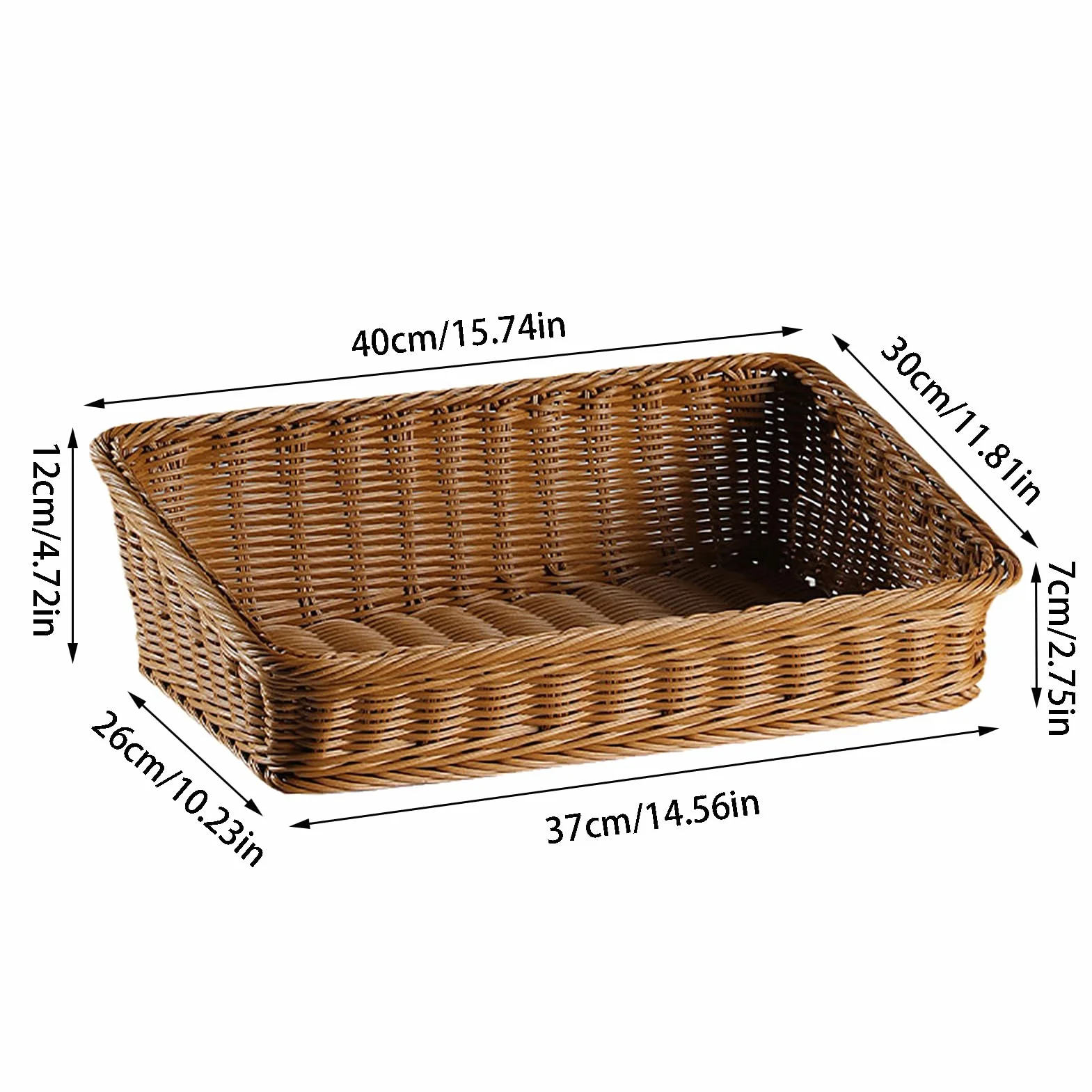 Generisch Cesta de almacenamiento de ratán, 40 x 30 x 12 cm, rectangular, multicolor, para guardar frutas y pan, cestas de baño, artículos de cocina y decoración