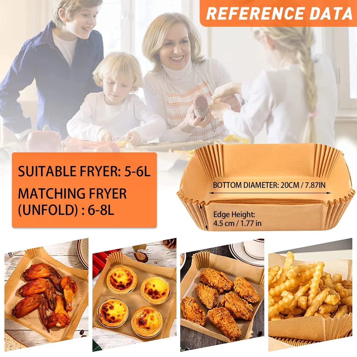 Papel para Freidora de Aire 200 Piezas, Forro de Papel Desechable Esteras Cuadrado de Pergaminos Antigrasa Papel de Aceite Silicona Antiadherente Aplicar a Air Fryer, 7.9 Pulgadas