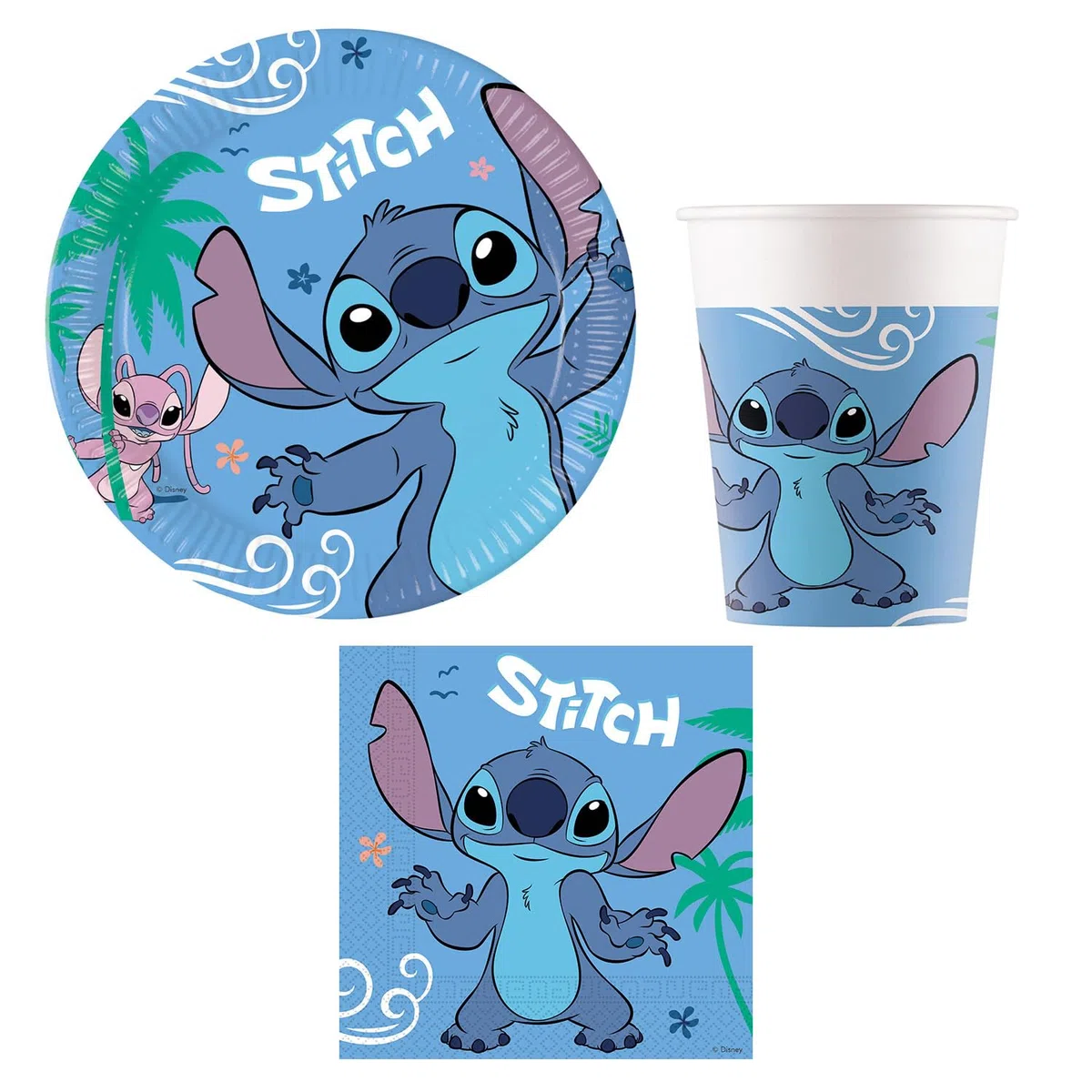 Procos - Set de fiesta Stitch and Angel, vajilla de fiesta de 52 piezas para fiestas de cumpleaños infantiles o fiestas temáticas, decoración de mesa