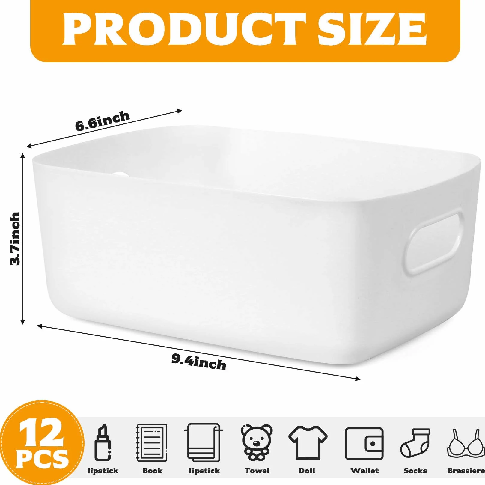 12 cajas organizadoras de plástico con asas, cajas organizadoras para cocina, baño, oficina, estantería, caja de plástico, armario de cocina, almacenamiento de cosméticos (24 x 16 x 9,5 cm)