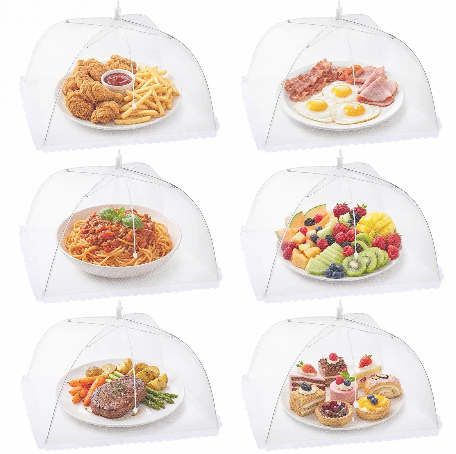 Homealexa 6PCS Campanas Plegables para Comida, Protección contra Moscas, para Comida, Fruta, Picnic, Barbacoa, Blanco, 1 Tamaño XL + 5 Estándar