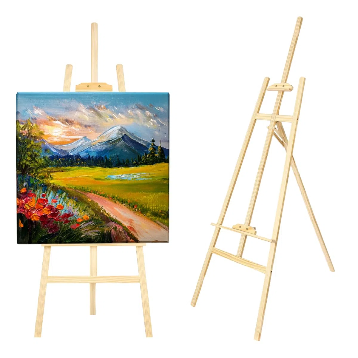 CHELY INTERMARKET Caballete Madera 120 CM Natural Caballete Plegable Para Pintura Lienzo Profesional Artistas Niños Adultos Acrílico Óleo Acuarela Trípode Soporte Portátil Estudio Manualidades