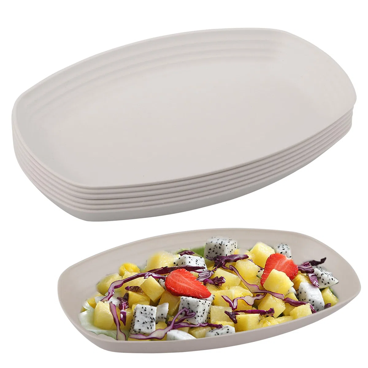 6 Piezas Platos de Plastico de 29.7cm, Ovalados Platos de Camping, Platos Plastico Duro Reutilizables, Irrompible, para Camping, Picnic