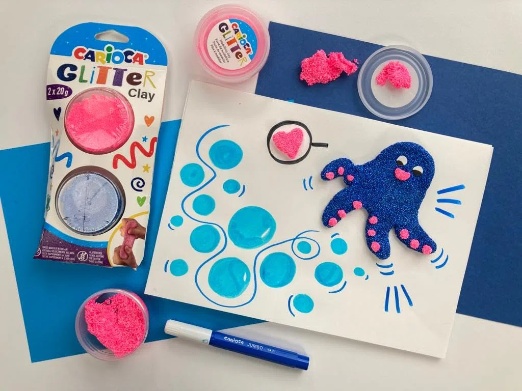 Carioca - Caja Regalo Manualidades Glitter, Set Pinturas Purpurina | Maletín Creativo De 39 Piezas Con Efecto Brillante, Contiene Plantillas Y Pegamento Glitter, Ideal Para Manualidades