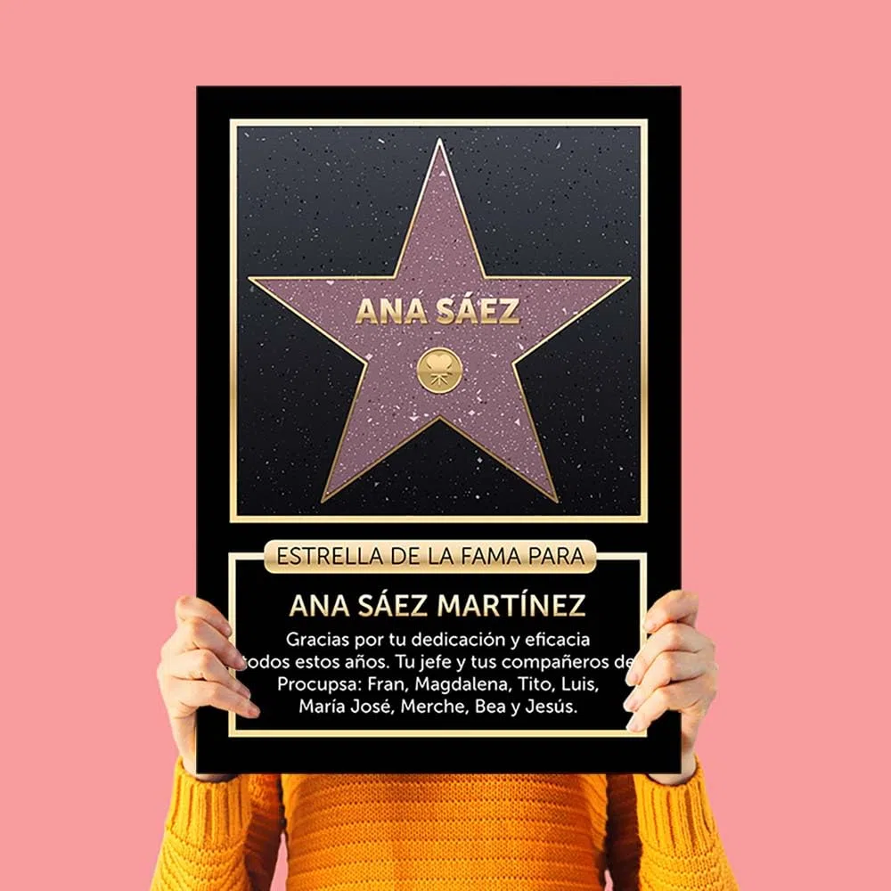 CALLE DEL REGALO - Estrella de la Fama de Hollywood Personalizada con Nombre y Dedicatoria | Placa PVC Decorativa para Pared | Original para Cumpleaños, Navidad y cinéfilos | Fabricado en España