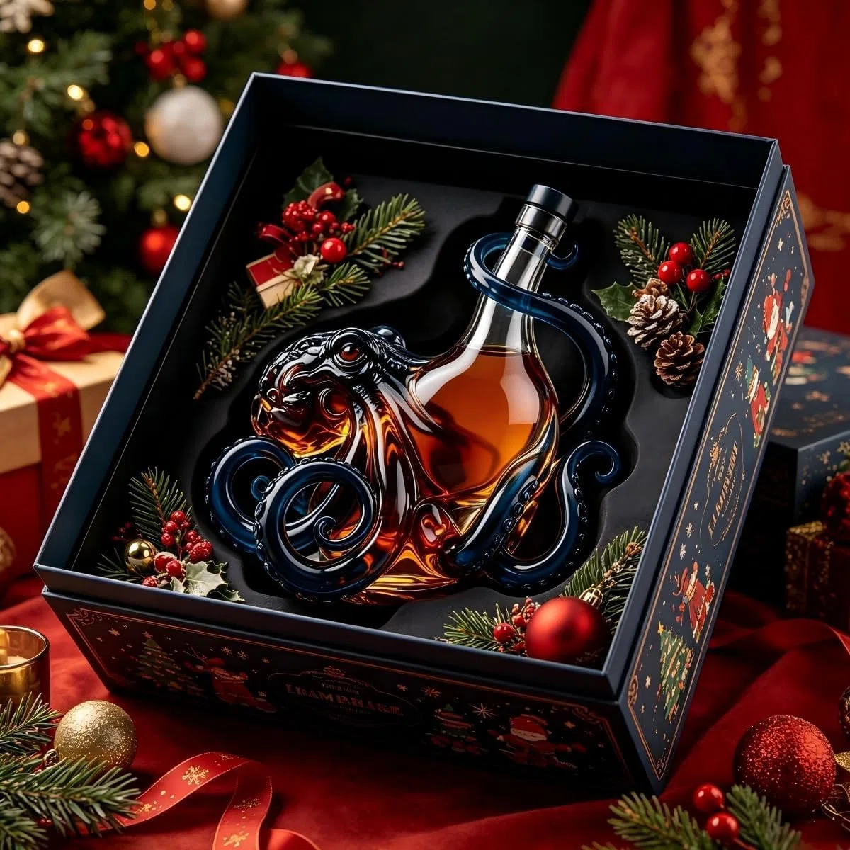 Edición Rum Vaso de Cristal 3D Pulpo Botella | 350ml Botella Coleccionista Rum Edition Glass 3D Octopus Bottle | Ancestral Arte Náutico en Cristal para Decantador de Mar Profundo Decoración Estética