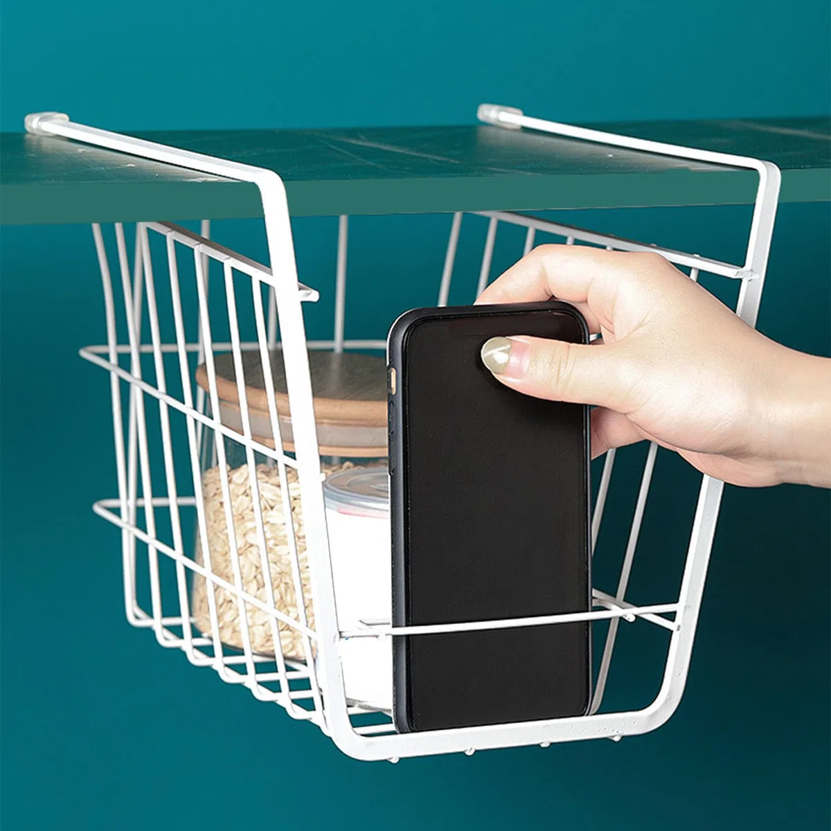 Tyenaza Organizador de Cesta para Estante Debajo del Gabinete, Estante de Alambre de Metal para Colgar, Estante de Almacenamiento con Soporte para Telé, para Cocina, Oficina, Trastero, BañO, Armario