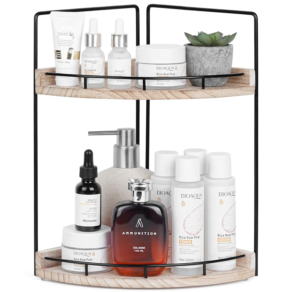 Winter Shore Organizador Baño de Madera de 2 Alturas - Esquinero Baño Ducha - Armario Esquinero con Estante para Baño - Organizador para Encimeras de Cocina, Lavabo, Perfumeros y Tocadores