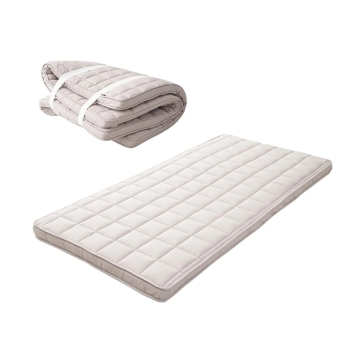 EMOOR Futón Japonés Plegable (Japanese Folding Futon Mattress) Acolchado Machi 140 x 202 cm Gris, Plegable con Correas Elásticas para Dormir en el Suelo Cama de Invitados Tatami