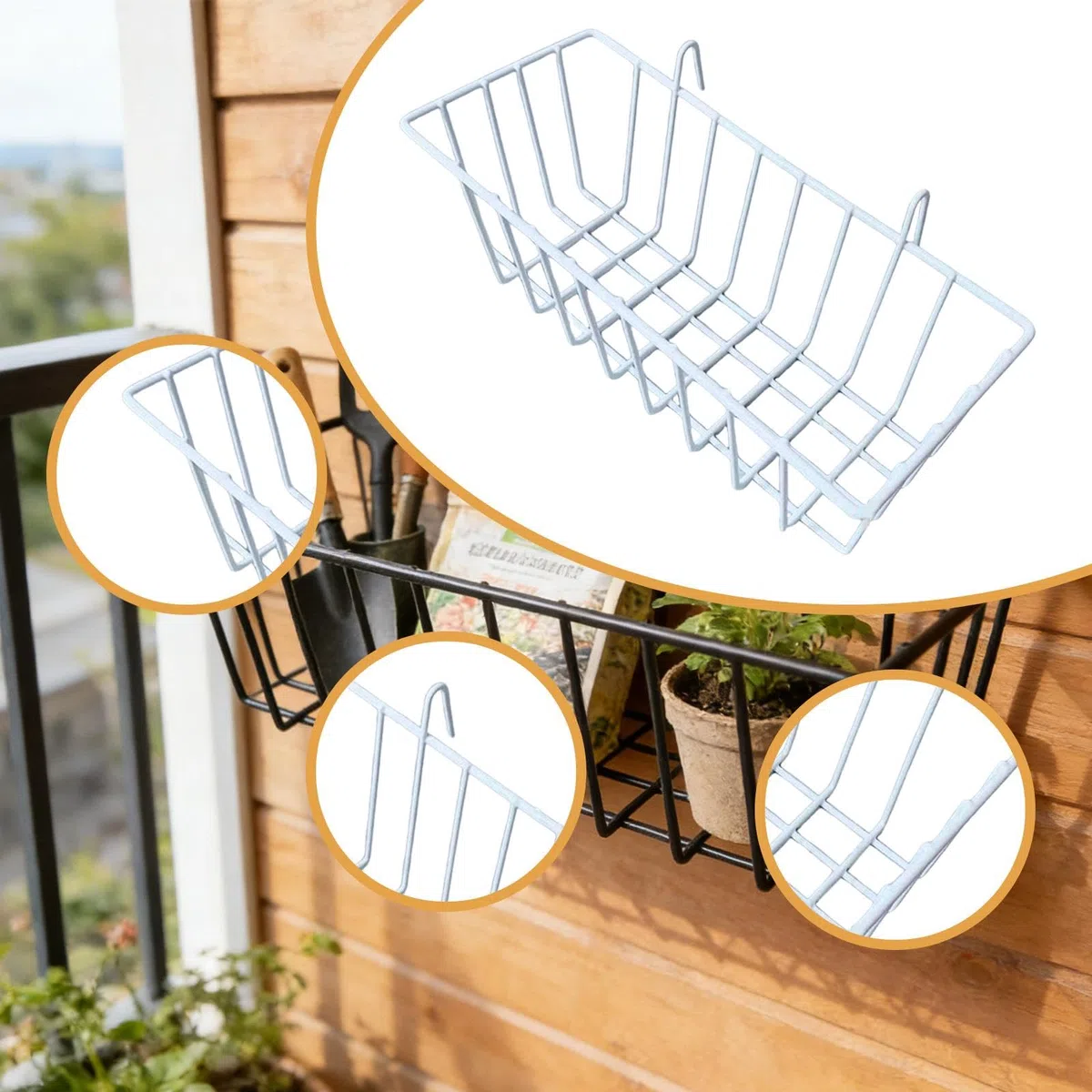 Cesta de Almacenamiento Colgante Hecha de Alambre de Metal, Organizador de Pared con Ganchos, Construcción de Hierro, Adecuada para Cocina, Despensa, Blanco, Individual