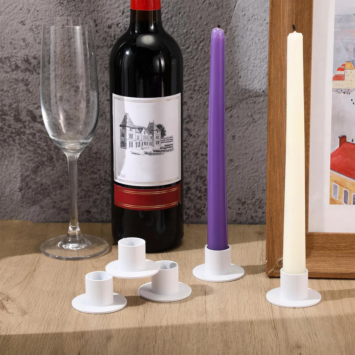 Portavelas para Velas de Palo Portavelas de Columna Candelabros de Metal Blanco Soporte de Velas para Decoración de Salón Comedor Habitación Fiesta Navidad (6, Blanco)
