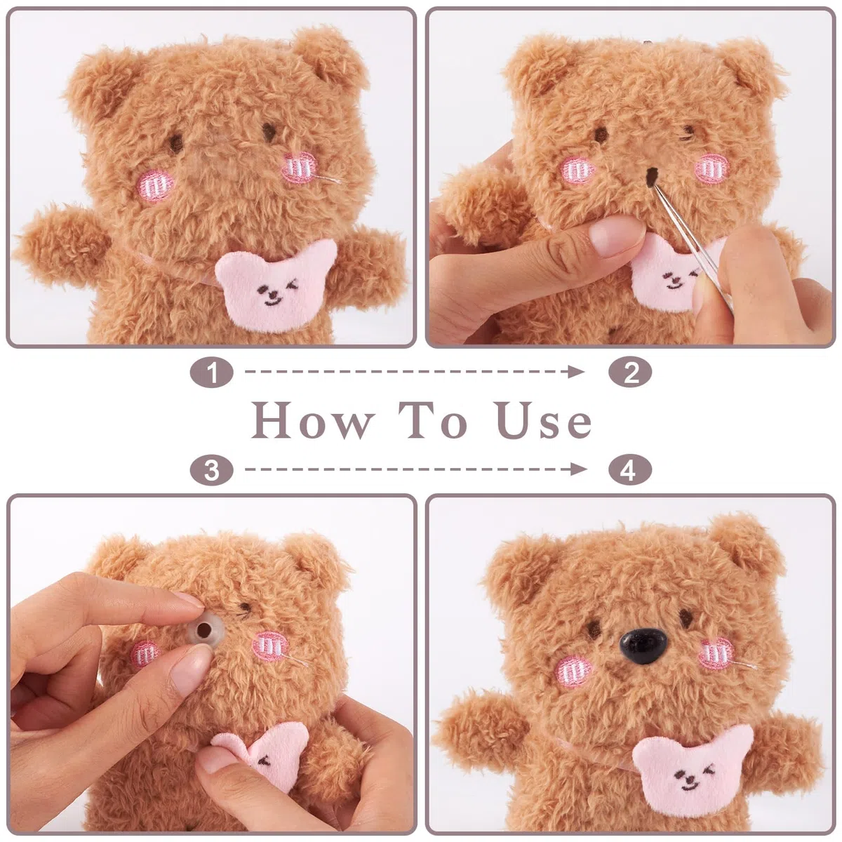 Beadthoven - Juego de 100 narices de seguridad de plástico negro con arandelas, narices de muñeca para amigurumi, marionetas, osos de peluche, fabricación de animales de peluche (4 tamaños)