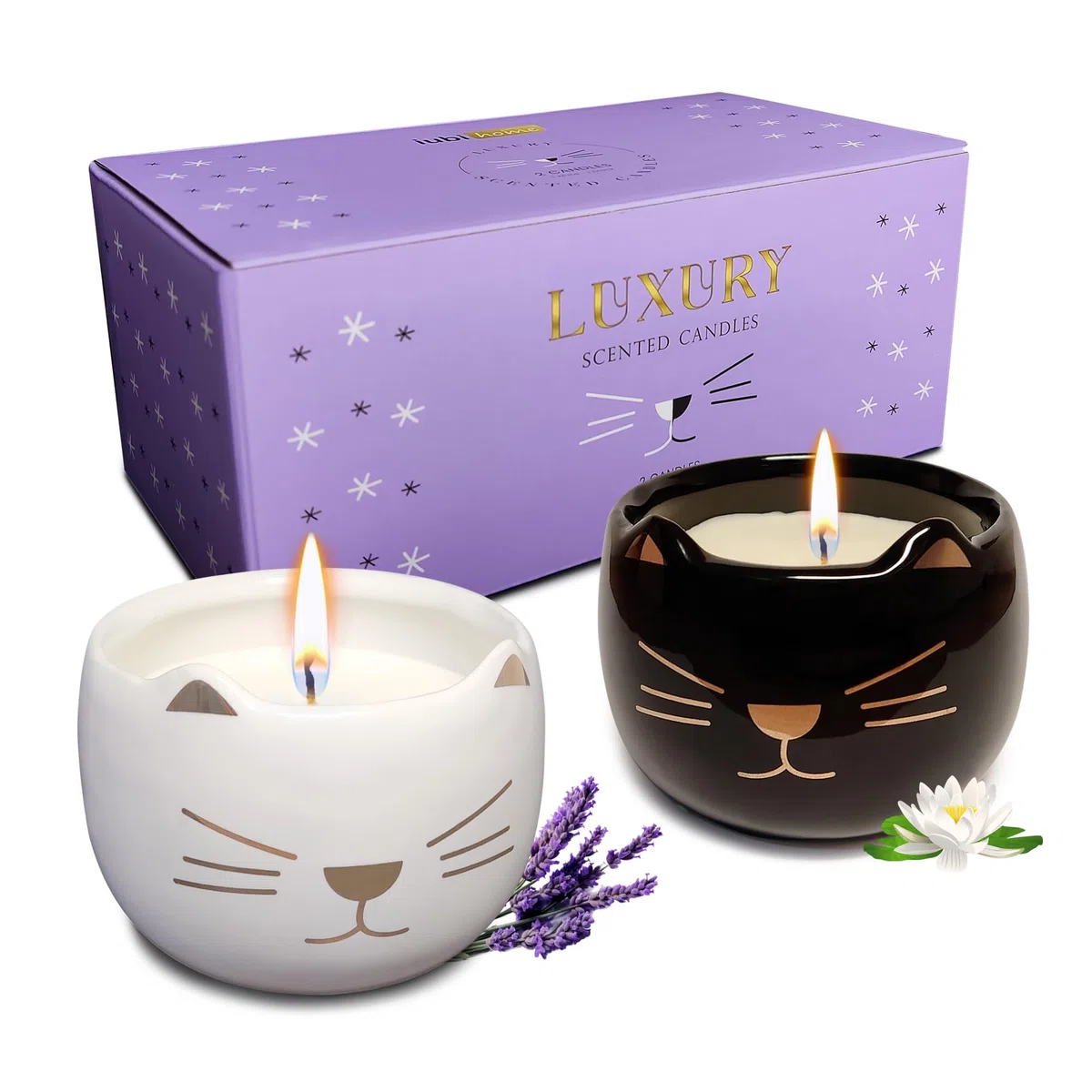 Velas Decorativas Originales en Forma de Gato, Set de 2 Velas Aromáticas Regalo, Velas Perfumadas para Decoracion Hogar