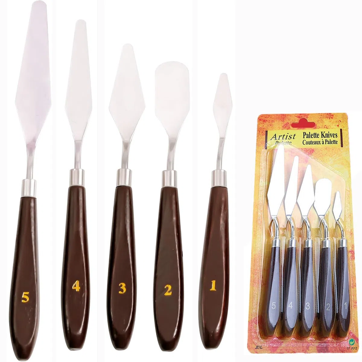 Set de Artículos para Pintura,5 Piezas Cuchillos de Paleta,Pintura Espátulas de Acero Inoxidable,Raspador De Mezcla para Lienzo Al óleo,para Pintura al Óleo y Acrílica