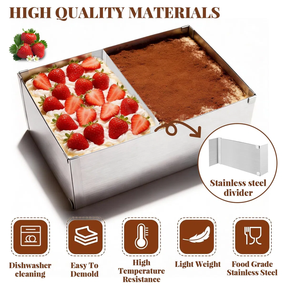 Molde Rectangular para Pastel Ajustable, 28x18 a 52x32 CM Moldes Cuadrados para Ttartas Acero Inoxidable de 10 CM de Alto Anillos para Tartas para Hornear y Preparar Pasteles de Mousse
