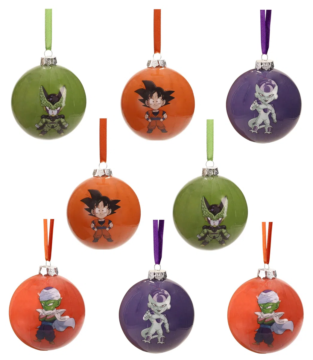 SD TOYS Bolas Árbol de Navidad Dragon Ball Z, Diseño Anime Manga Goku, Vegeta, Gohan y Piccolo, Ø 6 cm 8 Unidades