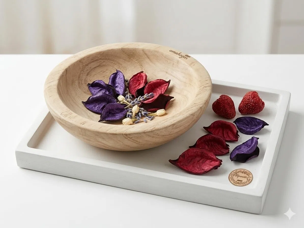 Ambientador de Flores Secas Perfumadas (Pack 4 x 70g) - Potpourri Aromático Decorativo para Armarios, Cajones y Hogar - Aromas Lavanda, Rosa, Fresa y Jazmín - Hecho en España