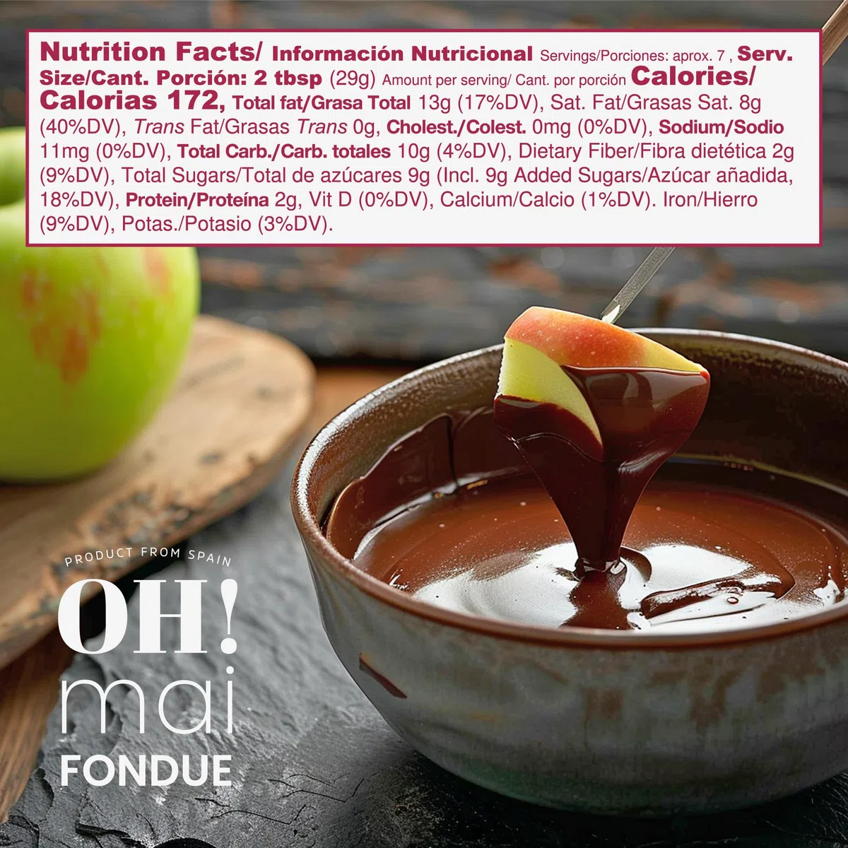 OH! Mai Chocolate Fondue Tarro de 220 gr, Fuente de Fondue de Cacao para derretir en microondas para Frutas, Galletas, Dulces o Bocadillos, fabricado en España (paquete de 3)