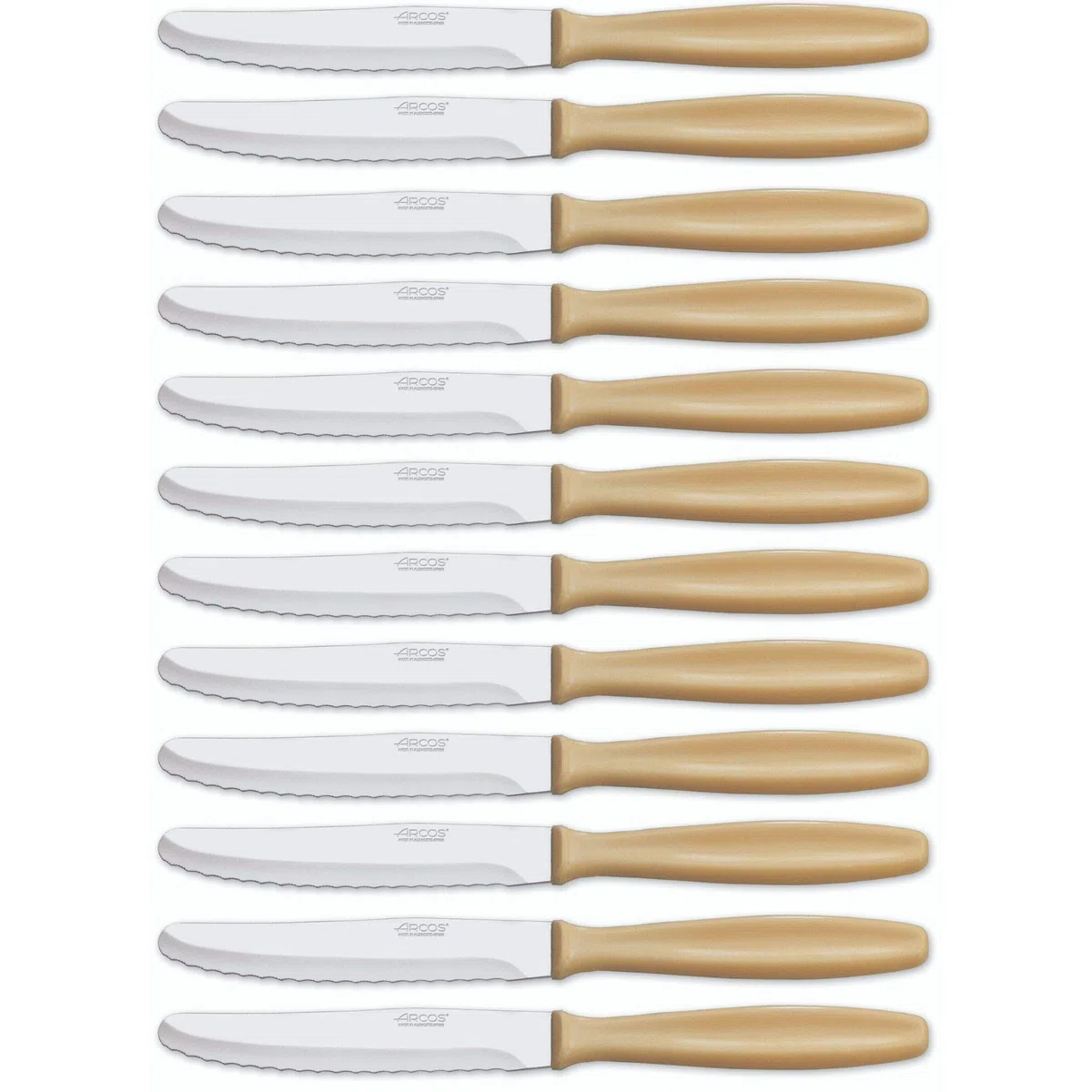 Arcos Serie Cuchillos de Mesa Caja 12 uds Cuchillo Postre, Hoja Serrada de Acero Inoxidable NITRUM de 105 mm, Mango Polipropileno Color crema (12 UDS)