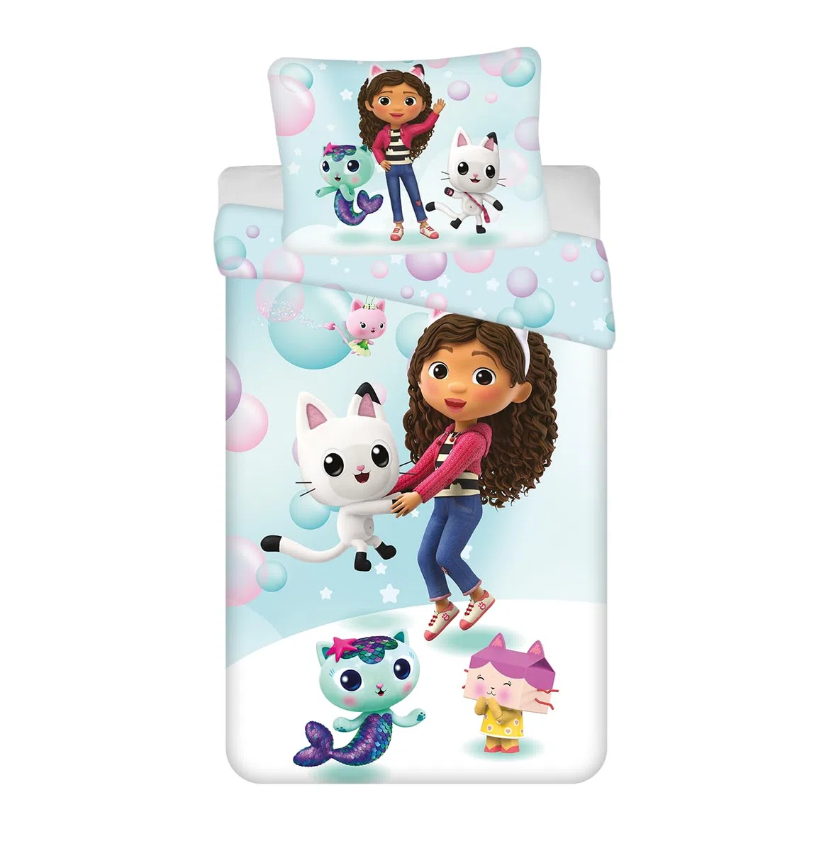 Jerry Fabrics Gabby's Dollhouse - Juego de funda nórdica y funda de almohada para cama individual, 140 x 200 + 70 x 90 cm, poliéster Öko Tex con cremallera