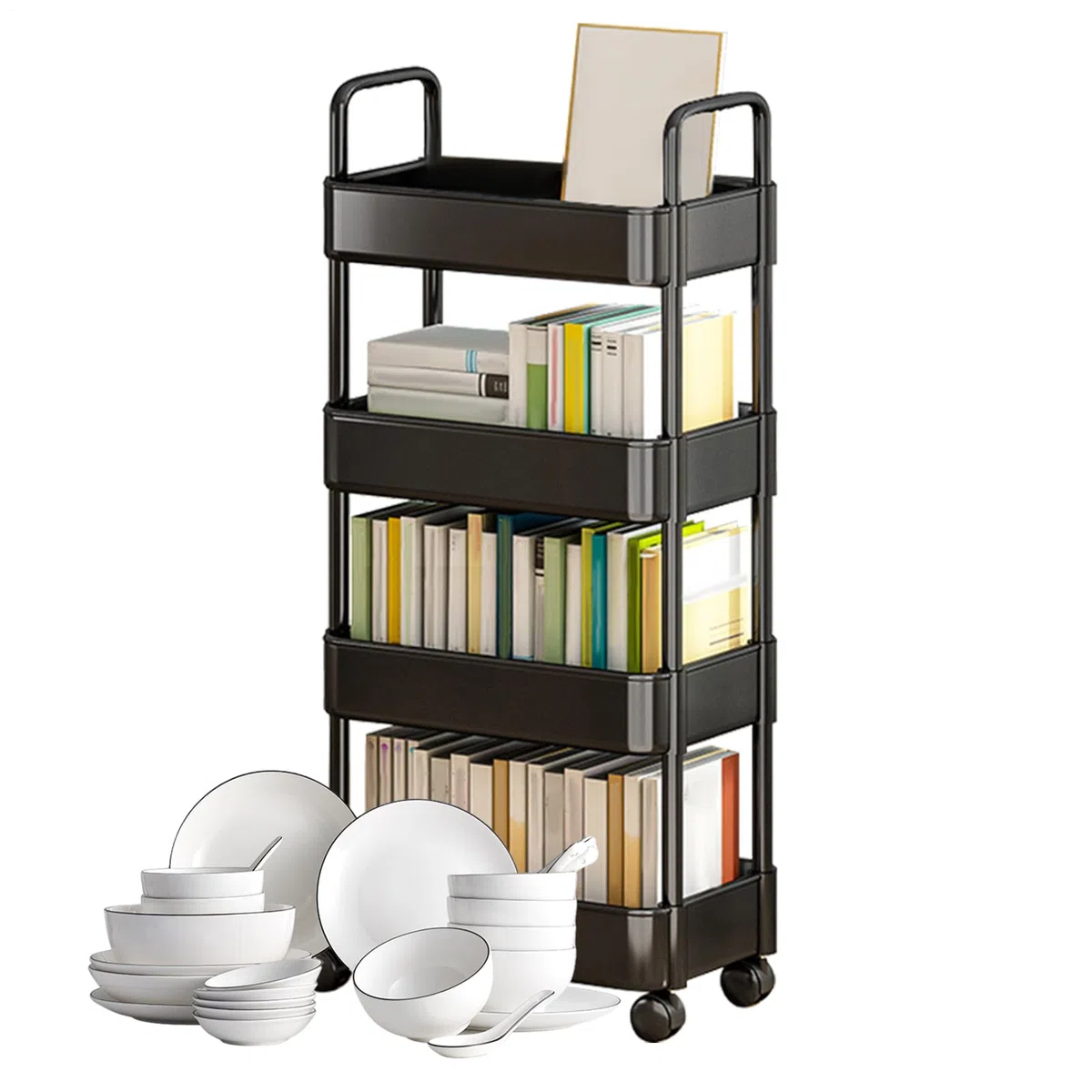 Genérico Rolling Cart Organizer - 3 Tier Utility Storage Trolley with Handle, Wheels | Multifunctional Metal Shelf | Mobile Basket Rack For Kitchen, Bathroom, Living Room, Office, Classroom Use