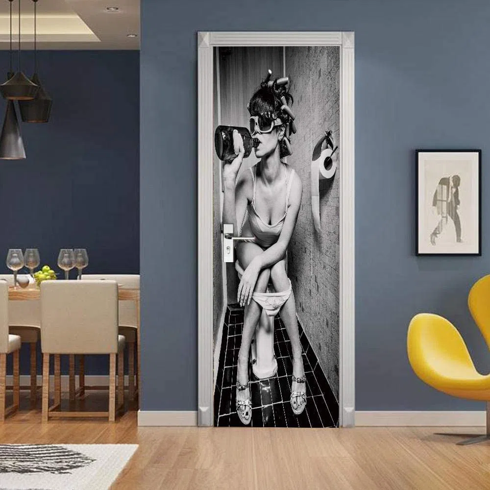Pegatinas De Puerta Baño Modelo Femenino 77 X 200 Cm 3D Puerta Mural Pegatinas Calcomanías De Puerta Vinilo Removible Impermeable Autoadhesivo Papel Pintado Arte De La Pared Decoración Para La Decora