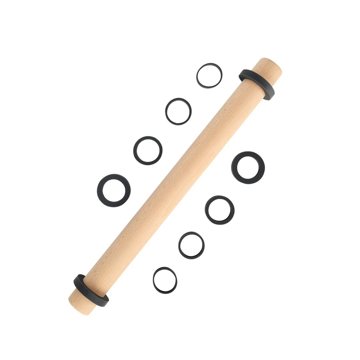 SUPER KITCHEN Rodillos de Amasar en Madera de Haya con 5 Discos Ajustables Anillo, Rodillo de Cocina, Accesorio para Hornear Pizza, Pasta, Galletas, Pastelería, Fondant (45cm)