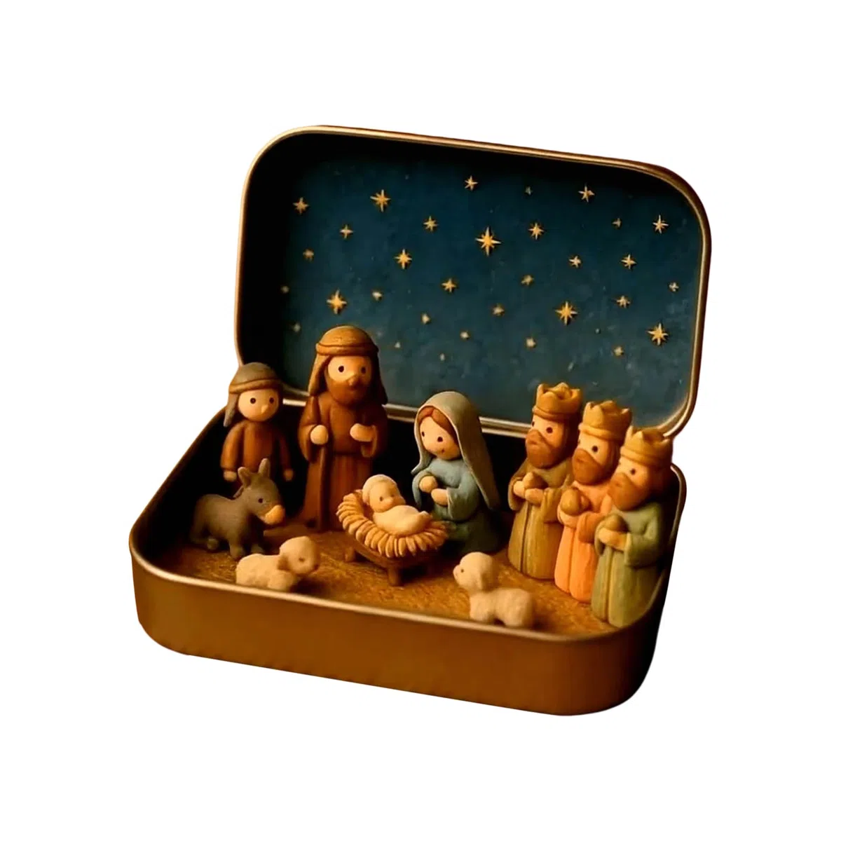 Belén bolsillo | Conjunto Natividad | Belenes navideños en miniatura en caja hojalata | Escena Belén bolsillo | Exhibición portátil figuras ovejas y Jesús Sagrada Familia para decoración interiores