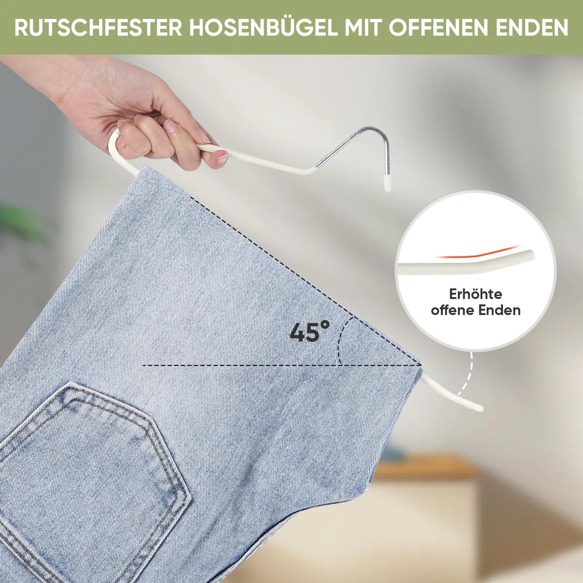 Set de 12 Perchas para Pantalones, Antideslizante Perchero Ahorradoras de Espacio con 5 Clips, Estante para Pantalones Multifuncionales para Pantalone, Jeans, Ropa, Toallas (Negro)