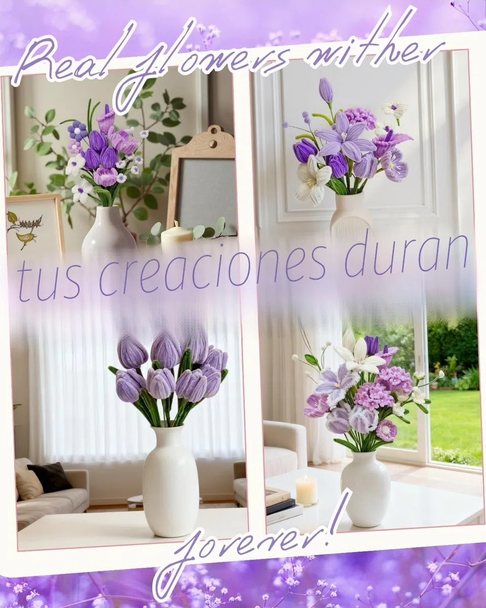350 piezas Limpiapipas Manualidades Púrpura,Set de Limpiapipas Flores, con Instrucciones y varios accesorios, para Regalos Artesanales y Decoración del Hogar,Pipe Cleaner Flower kit