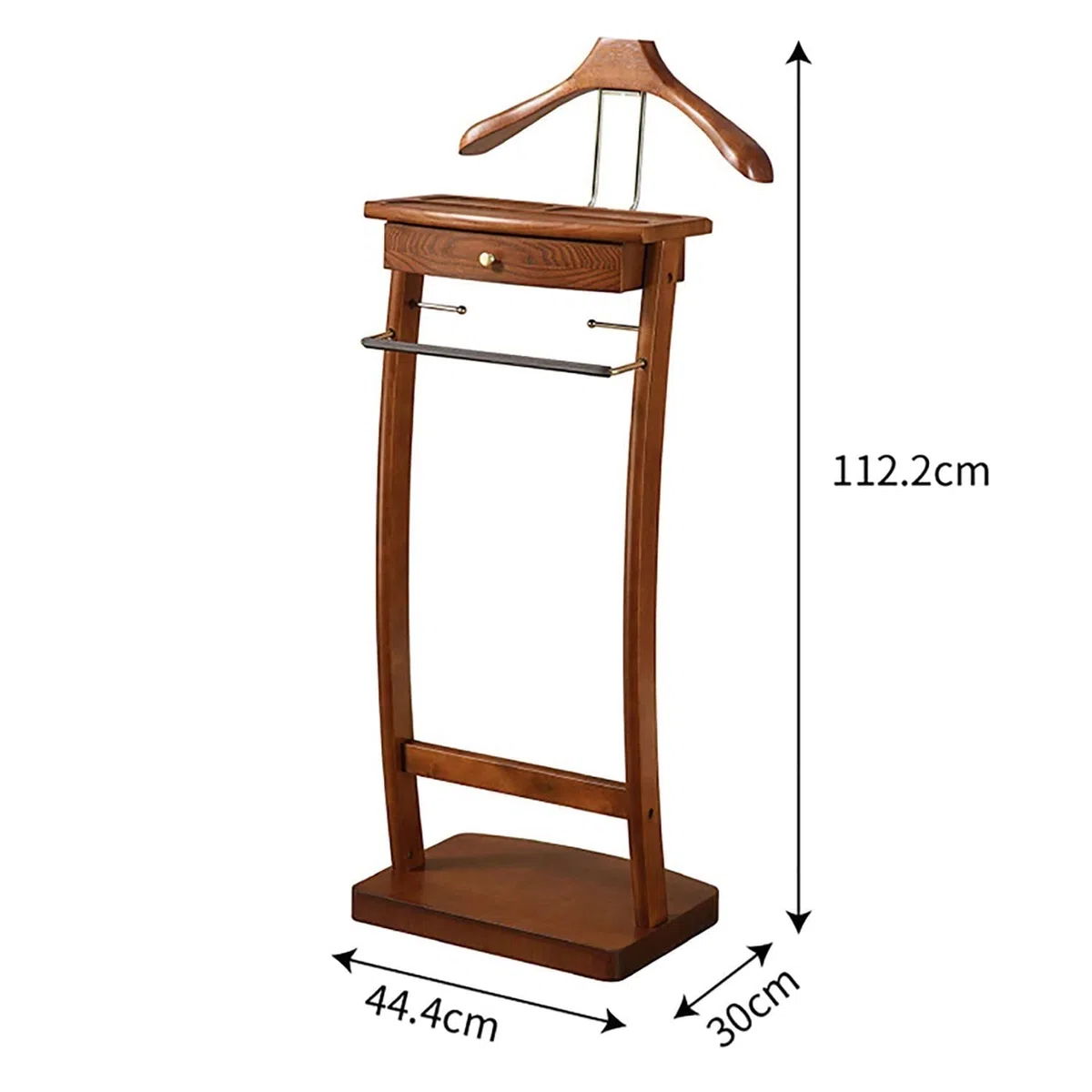 RajoNN Perchero de pie, Perchero con estantes y cajones, Perchero de pie, Alto x Ancho x Profundidad: 112 x 44,4 x 30 cm, con Barra para Pantalones, Bandeja para Colgar Chaquetas, Organizador