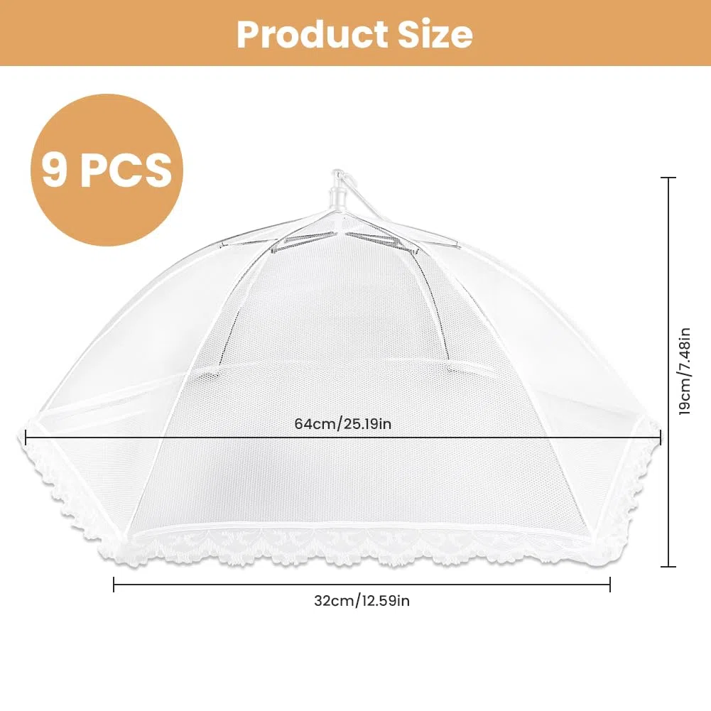 Vicloon 9 Piezas Cubierta Protectora Alimentos Fresca, 64 x 32 cm Campanas Plegables para Comida, Protección contra Moscas, Blanco, Mosquitera Comida para Cocina, Frutas, Barbacoa, Picnic