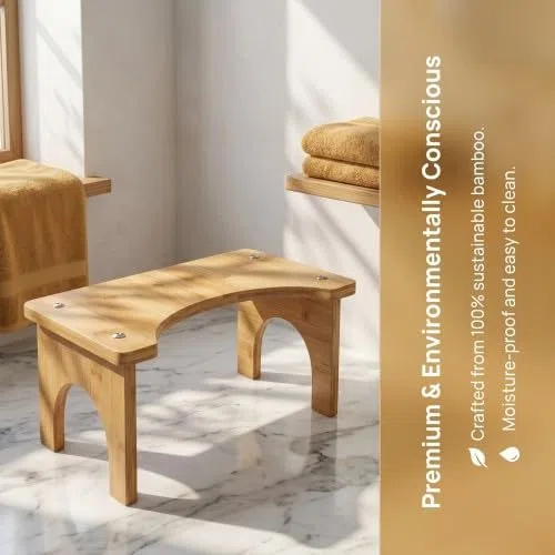 Taburete de Baño de Bambú con Patas Engrosadas, Taburete Fisiológico de Inodoro para Postura Natural, Banqueta WC Antideslizante y Estable, Kit de Montaje Incluido