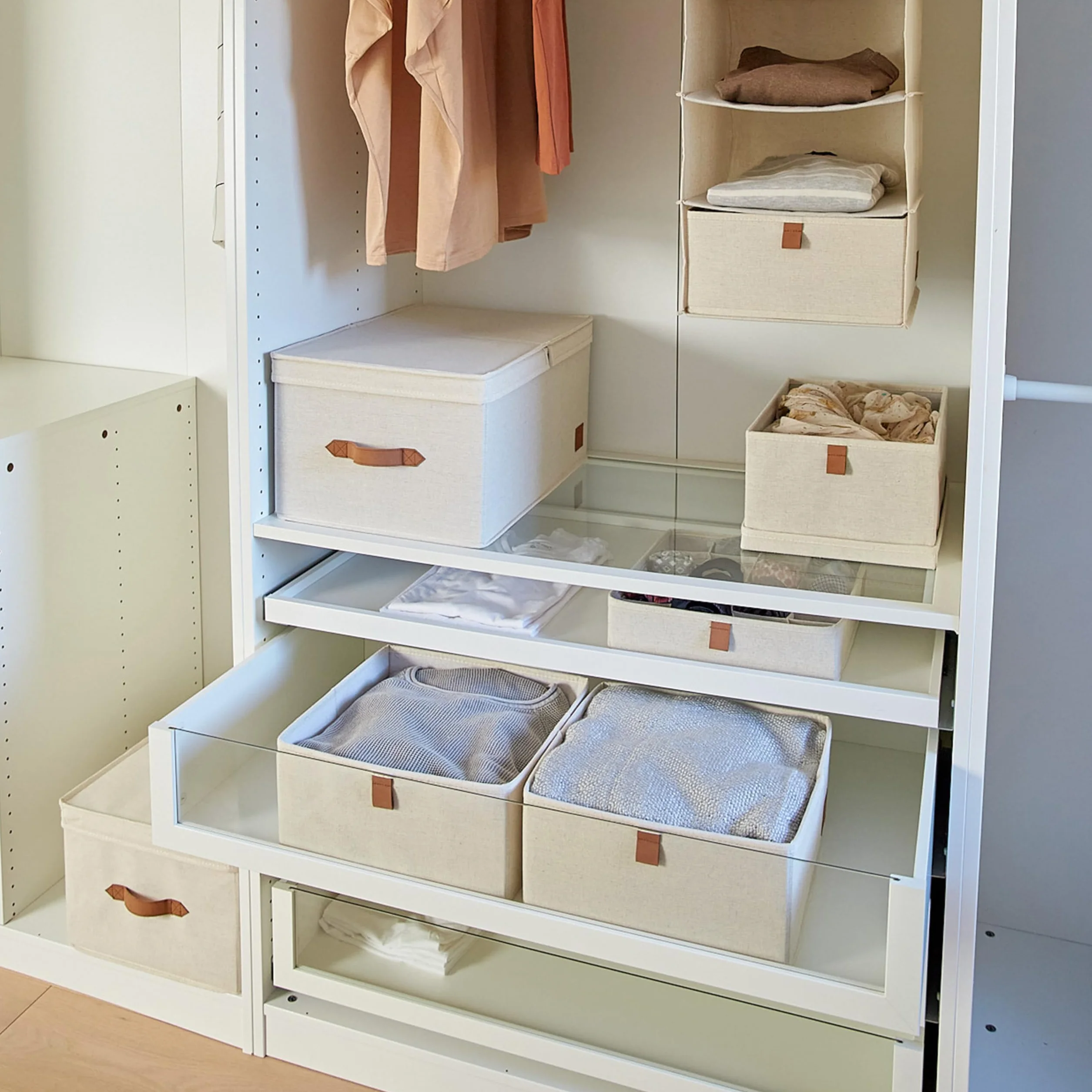 LOVE !T STORE !T 679554 Cajonera de 2 Piezas, Organizador para Armario de Tela, Juego con Dos Cajas Grandes, Beige, 30cm x 30cm x 15cm