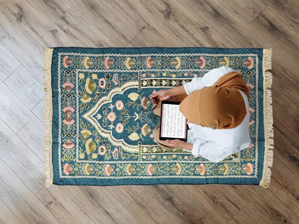 Alfombra de Oración Musulmana, Alfombra de Oración Islámica con Bolsa de Almacenamiento, Alfombra de Rezo, Estera Islámica de Oración, Soft Islámica Prayer Rug, para Ramadán (Verde Oscuro)