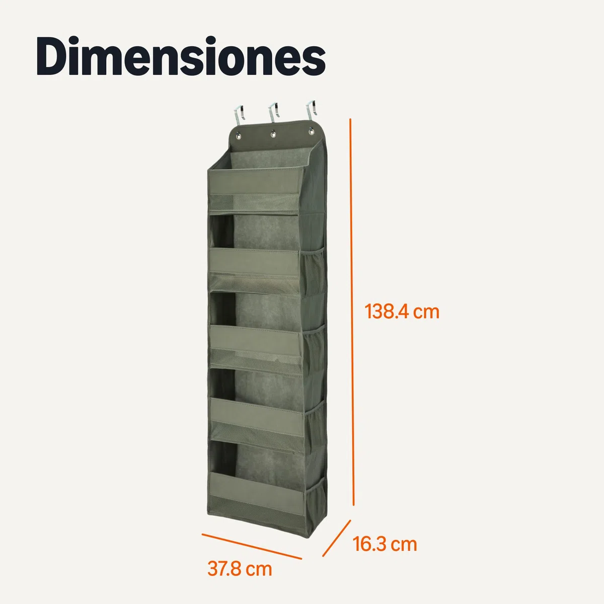 Amazon Basics Organizador para puerta con 5 niveles, grande, 38.1 x 16.5 x 139.7 cm, Gris Oscuro