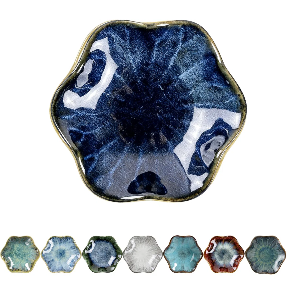 Soporte para cucharas de cerámica con hoja de loto (azul oscuro)