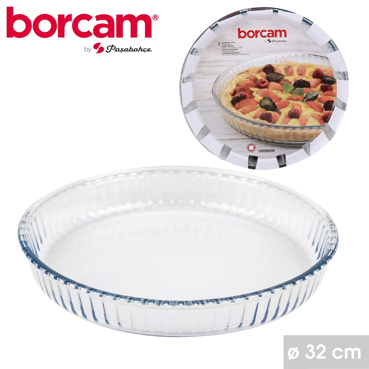Cristal Quiche Flan Tarta Tapas Postre Asado Horneado Plato de Servir Tamaño a Elegir - Large 32cm