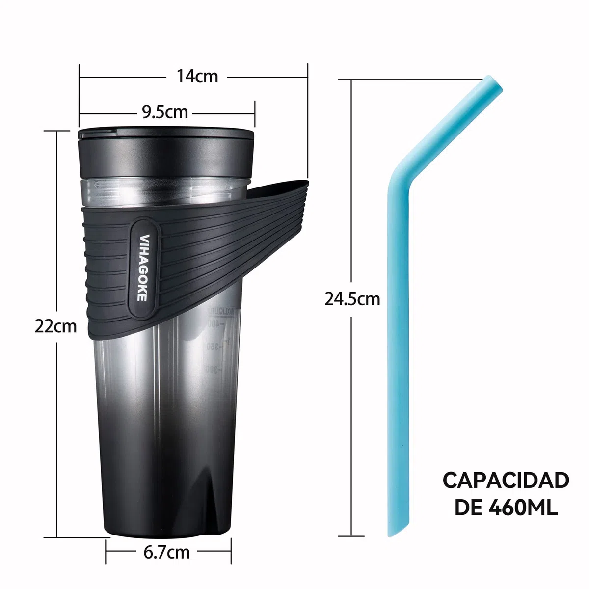 Batidora Portatil para Smoothies, Licuadoras Para Zumos de 460ml con Batería Recargable de 4000mAh, Batidora Smoothie con Pajita de Silicona, Adecuado para Viajar y para el Hogar (HD-07)